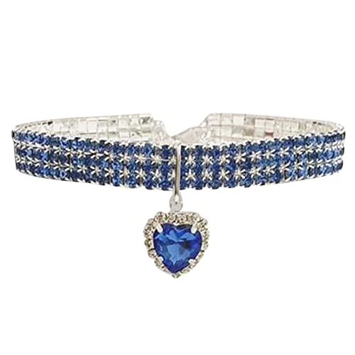 Welpen Halsbänder Set Strass Strass Stretch Halsband Haustierzubehör Katze Hund Halskette DREI Reihen Liebesanhänger (Red, S) von Feizikaw