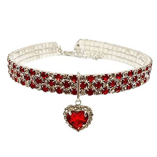 Welpen Halsbänder Set Strass Strass Stretch Halsband Haustierzubehör Katze Hund Halskette DREI Reihen Liebesanhänger (White, L) von Feizikaw