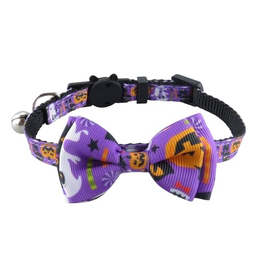 Welpen Halsband Haustier Kragen Halloween Woven Katze Kragen Bogen Katze Kragen (Purple, XS) von Feizikaw