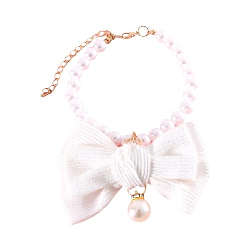 Welpen Halsband Perlenhalsband für Katzen mit edler Fliege, verstellbare Perlenkette mit Fliege, geeignet für Hauskatzen und kleine Hunde (I, One Size) von Feizikaw