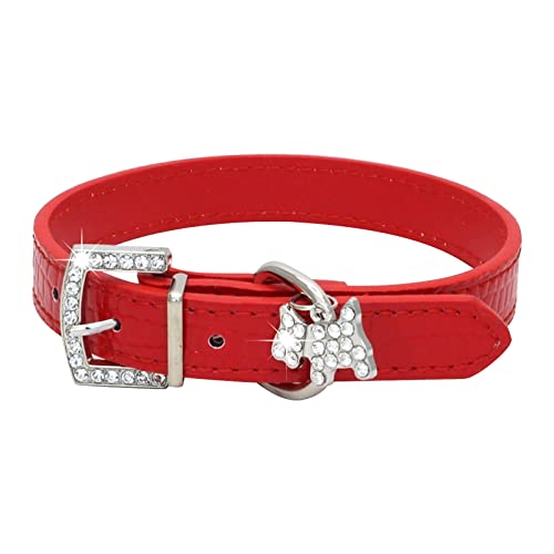 Welpen Halsband Pet Collar Puppy Cat Choker PU-Lederhalsbänder für kleine Haustiere, Katzen, Hunde, verstellbar (Red, XS) von Feizikaw