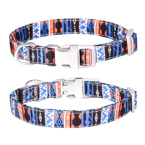 Welpenhalsbänder Mehrfarbig bedrucktes Haustierhalsband mit -Verlust-Buchstaben-graviertem Hundehalsband im Boho-Stil. Hundeleinenhalsband (A, L) von Feizikaw
