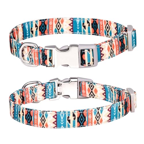 Welpenhalsbänder Mehrfarbig bedrucktes Haustierhalsband mit -Verlust-Buchstaben-graviertem Hundehalsband im Boho-Stil. Hundeleinenhalsband (B, L) von Feizikaw