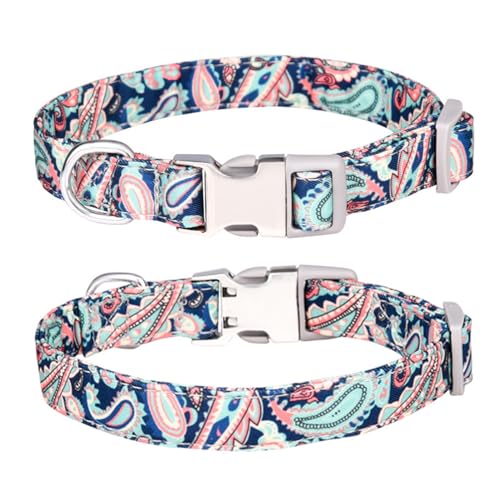 Welpenhalsbänder Mehrfarbig bedrucktes Haustierhalsband mit -Verlust-Buchstaben-graviertem Hundehalsband im Boho-Stil. Hundeleinenhalsband (E, S) von Feizikaw