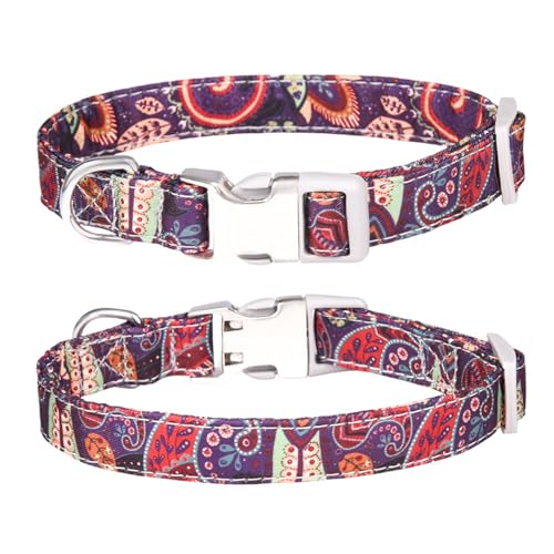 Welpenhalsbänder Mehrfarbig bedrucktes Haustierhalsband mit -Verlust-Buchstaben-graviertem Hundehalsband im Boho-Stil. Hundeleinenhalsband (F, L) von Feizikaw