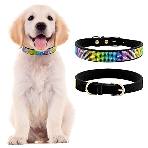 Welpenhalsbänder Mit Leine Set 3 verstellbare Größen, personalisierte Farbe, Strass, Haustiere, Halsbänder mit Krawatte, Mädchen, Katzenhalsband mit Metallschnalle, verstellbare (Black, XXS) von Feizikaw
