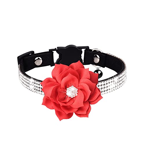 Welpenhalsband Mit Leine Set 2 verstellbare Größen, personalisierte Strass-Katzenhalsbänder mit Blumenbindung, Baumwolle, Mädchen, Katzenhalsband mit Metallschnalle, verstellbare (Black, XS) von Feizikaw