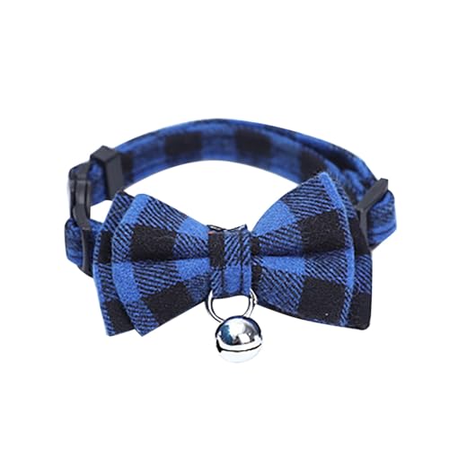 Welpenhalsband Mit Leine Set Pet Collar British Plaid Bowknot Katzenhalsband mit Schnalle Typ Katzenhalsband mit Glocke (Blue, One Size) von Feizikaw