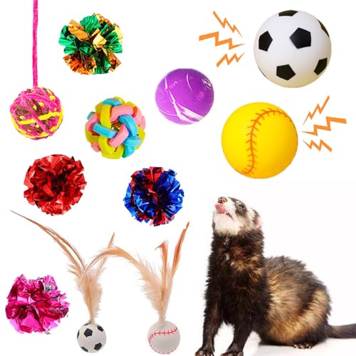 Fejapa Quietschspielzeug für Frettchen, bunt, Gummi, Glockenbälle, Mylar, interaktives Geräusch-Spielzeug, zum Kratzen, Kauspielzeug für Frettchen, Haustiere, Katzen, Hunde, 11 Stück Fejapa Quietschspielzeug für Frettchen, bunt, Gummi, Glockenbälle, Mylar, interaktives Geräusch-Spielzeug, zum Kratzen, Kauspielzeug für Frettchen, Haustiere, Katzen, Hunde, 11 Stück von Fejapa