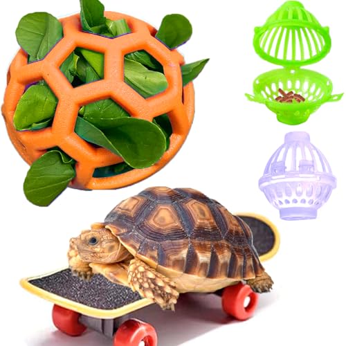 Schildkröten-Leckerli-Ball und Trainingsskateboard-Spielzeug-Set – Schildkröten-Futterball und Wasseranreicherungsspielzeug – Aquarium-Futterspielzeug und Futterbälle mit Gemüsegras für Kleintiere von Fejapa