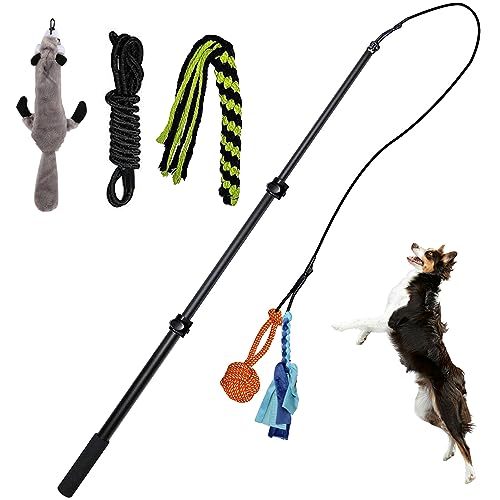 FelRelWel Flirtstange für Hunde, zusammenklappbar, ausziehbar, mit Quietschspielzeug, Jagdseil, Ballspielzeug, Agility-Trainingsgerät für kleine, mittelgroße und große Hunde, Trainingsgeräte für Hunde FelRelWel Flirtstange für Hunde, zusammenklappbar, ausziehbar, mit Quietschspielzeug, Jagdseil, Ballspielzeug, Agility-Trainingsgerät für kleine, mittelgroße und große Hunde, Trainingsgeräte für Hunde von FelRelWel