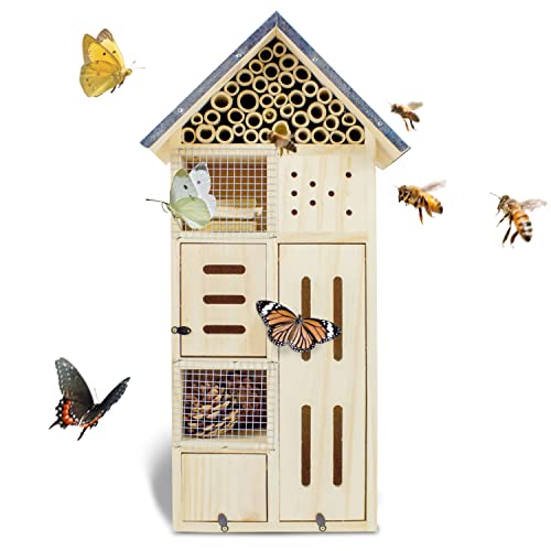 FeldundStall Insektenhotel groß für Garten, Balkon und Terasse - Wetterfestes Insektenhaus zum Aufhängen oder zum stehend Anbringen von FeldundStall