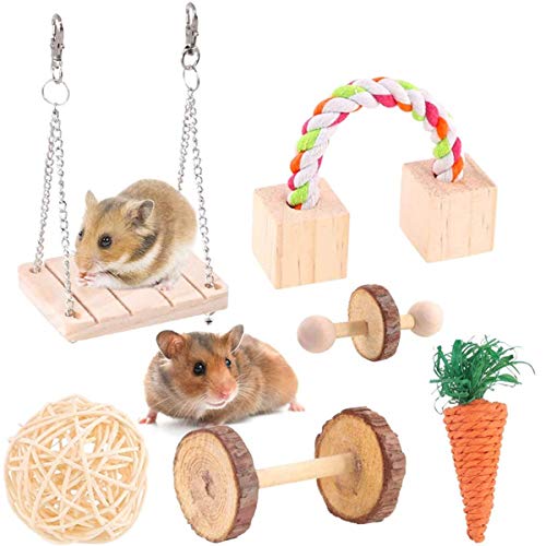 Felenny 6 Stück Set Hamster Kauspielzeug Holzschaukel Kauen Karotte Spielzeug Haustier Übungswerkzeug Spielzeug Käfig Zubehör für Meerschweinchen Hasen Kaninchen Andere Kleintiere von Felenny