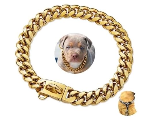 Felenny Gold Dog Chain Collar, Walking Metal Chain Collar Heavy Duty Cuban Link Dog Necklace with Metal Buckle,Pet Cuban Fashion Pet Collar Necklace Accessories for Dogs Cats von Felenny