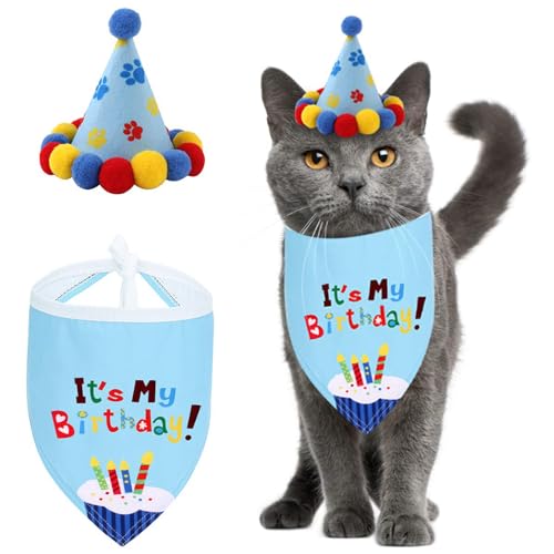 Felenny Haustier-/Katzen-/Hund-Happy Birthday-Banda-Schals, Mützen-Set, Geburtstagsparty-Zubehör, Katzen-Geburtstagsgeschenk, Dekorationsset mit weichem Schal und bezauberndem Hut für Jungen, Mädchen, Felenny Haustier-/Katzen-/Hund-Happy Birthday-Banda-Schals, Mützen-Set, Geburtstagsparty-Zubehör, Katzen-Geburtstagsgeschenk, Dekorationsset mit weichem Schal und bezauberndem Hut für Jungen, Mädchen, von Felenny