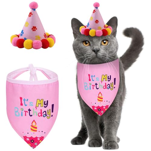 Felenny Haustier-/Katzen-/Hund-Happy Birthday-Banda-Schals, Mützen-Set, Geburtstagsparty-Zubehör, Katzen-Geburtstagsgeschenk, Dekorationsset mit weichem Schal und bezauberndem Hut für Jungen, Mädchen, von Felenny