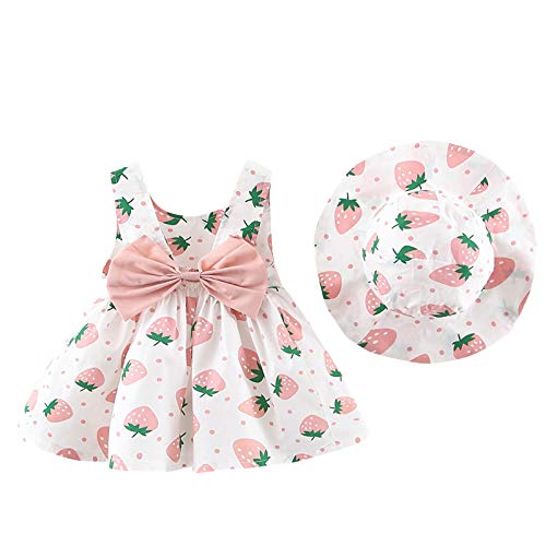 Felenny Kleinkind Baby Mädchen Kleid Erdbeere Gedruckt Ärmelloses Bowknot Kleid mit Stroh Hut für Mädchen 8 Monate bis 3 Jahre Alt von Felenny