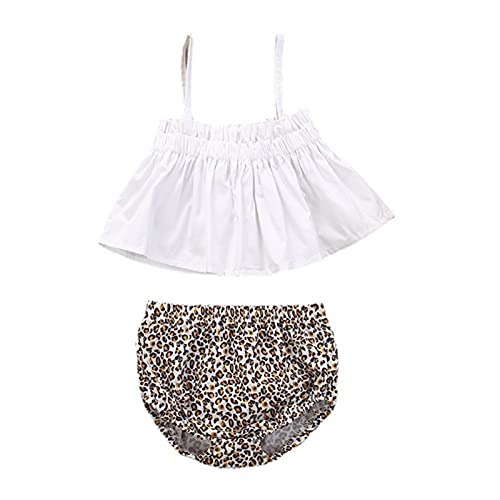 Felenny Kleinkind Baby Mädchen Kleidung Set 3Pcs Leopard Print Shorts Weiß Top Kopfschmuck für Mädchen Im Alter Von 1 zu 3 Jahre Alte Sommer Kleidung von Felenny