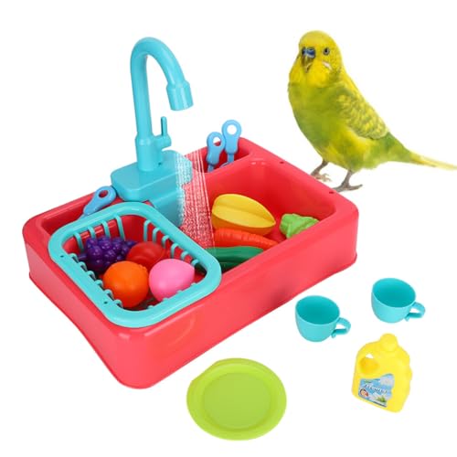 Felenny Pet Papageien Bird Bathtub, Bird Feeder Pet Pool Swimming Pool Toy Bath Shower Multi‑Functional Bathtub Automatic Parrots Bathroom Bird Shower Tub with Toy von Felenny