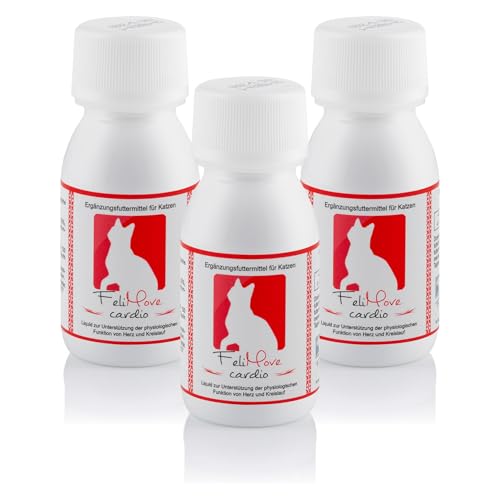 FeliMove Dreierpack | Cardio Herz-Liquid (3 x 60 ml) | - Zur Unterstützung von Herz, Blutdruck, Gerinnung und Kreislauf | Speziell für Katzen mit Omega-3 (EPA, DHA), Taurin, Carnitin, Crataegus von FeliMove
