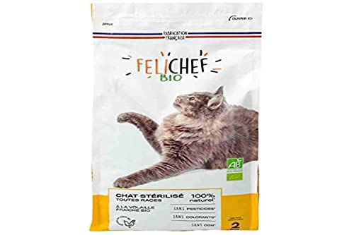 Félichef - Trockenfutter für Katzen, sterilisiert für alle Rassen – Bio-Alleinfuttermittel reich an Geflügel, Reis und grünem Gemüse – 2 kg von Félichef