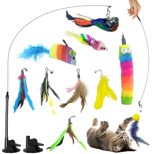 Felicify Katzenangel Stabil, 14 Stück Katzenspielzeug Set, Spielangel für Katzen, Katzenspielzeug Angel mit Saugnapf, Federspielzeug für Katzen, Interaktives Katzenspielzeug Felicify Katzenangel Stabil, 14 Stück Katzenspielzeug Set, Spielangel für Katzen, Katzenspielzeug Angel mit Saugnapf, Federspielzeug für Katzen, Interaktives Katzenspielzeug von Felicify