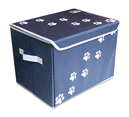 Feline Ruff Aufbewahrungskorb für Hundespielzeug, groß, 40,6 x 30,5 cm, mit Deckel, zusammenklappbar, aus Segeltuch, auch für Katzenspielzeug und Zubehör, Blau von Feline Ruff