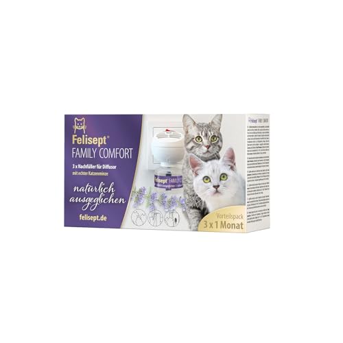 Felisept Family Comfort Nachfüllflakon 3 x 45ml Entspannungsmittel im Mehrkatzenhaushalt - Beruhigungsmittel für Katzen - Katzen Beruhigungsmittel mit natürlicher Katzenminze ohne Pheromone Katzen von Felisept