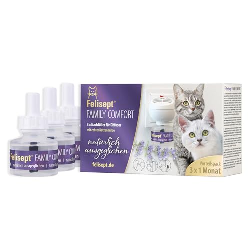 Felisept Family Comfort Nachfüllflakon 3 x 45ml Entspannungsmittel im Mehrkatzenhaushalt - Beruhigungsmittel für Katzen - Katzen Beruhigungsmittel mit natürlicher Katzenminze ohne Pheromone Katzen von Felisept