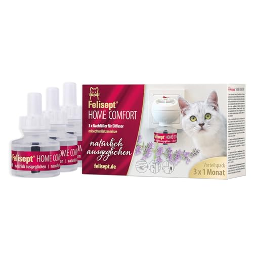 Felisept Home Comfort Nachfüllflakon 3 x 45ml Entspannungsmittel - Beruhigungsmittel für Katzen - Katzen Beruhigungsmittel mit natürlicher Katzenminze - Ohne Pheromone Katzen - Katzen Beruhigung von Felisept