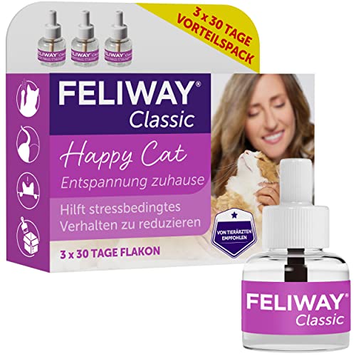 FELIWAY Classic Vorteilspack für Katzen | 3x Nachfüllflakon | Pheromone zur Reduktion von Stressverhalten | kontinuierliche Entspannung für Ihre Katze | 3x 48ml von Feliway