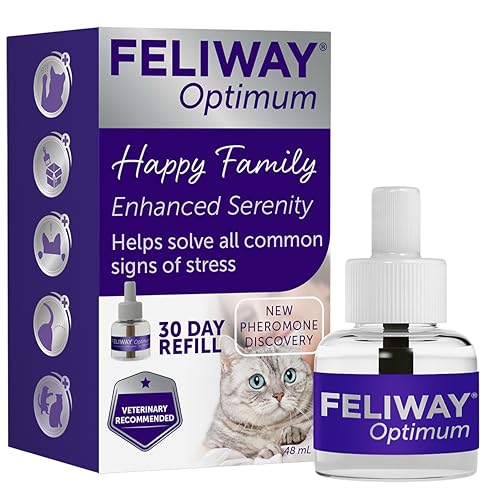 Feliway Optimum 30 Tage Katzen-beruhigende, geruchlose Nachfüllpackung für Pheromon-Diffusor, 48 ml – hilft Anzeichen von Stress bei Katzen und Kätzchen, von Tierärzten empfohlen, medikamentenfrei von Feliway