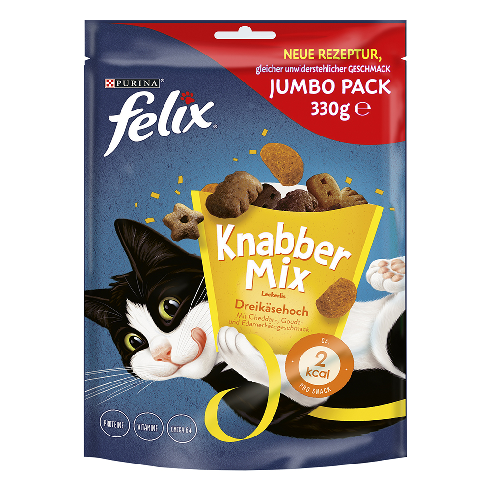 3 + 1 gratis! 4 x Felix Katzensnacks - KnabberMix Maxipack: Dreikäsehoch (4 x 330 g) von Felix