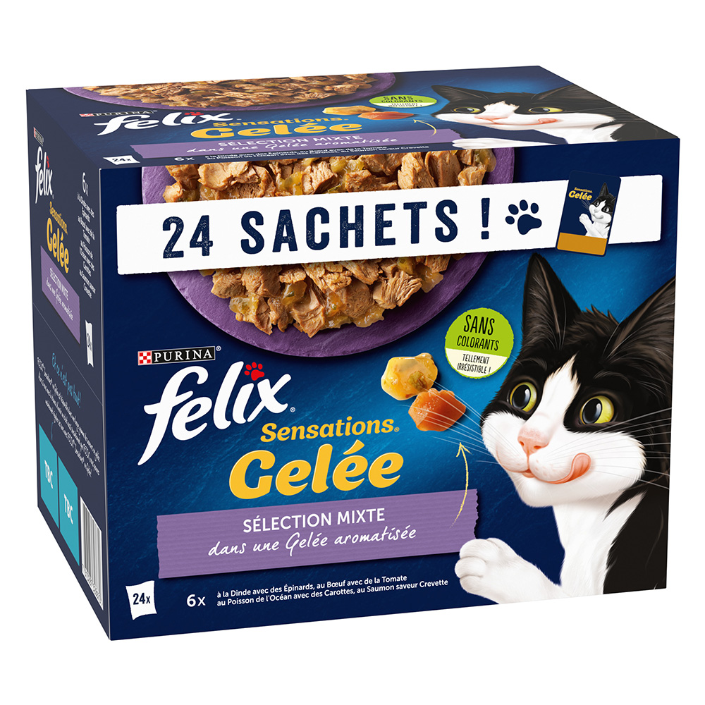 38 + 10 gratis! 48 x 85 g Felix Nassfutter - "Sensations" Gemischte Vielfalt in Gelee von Felix