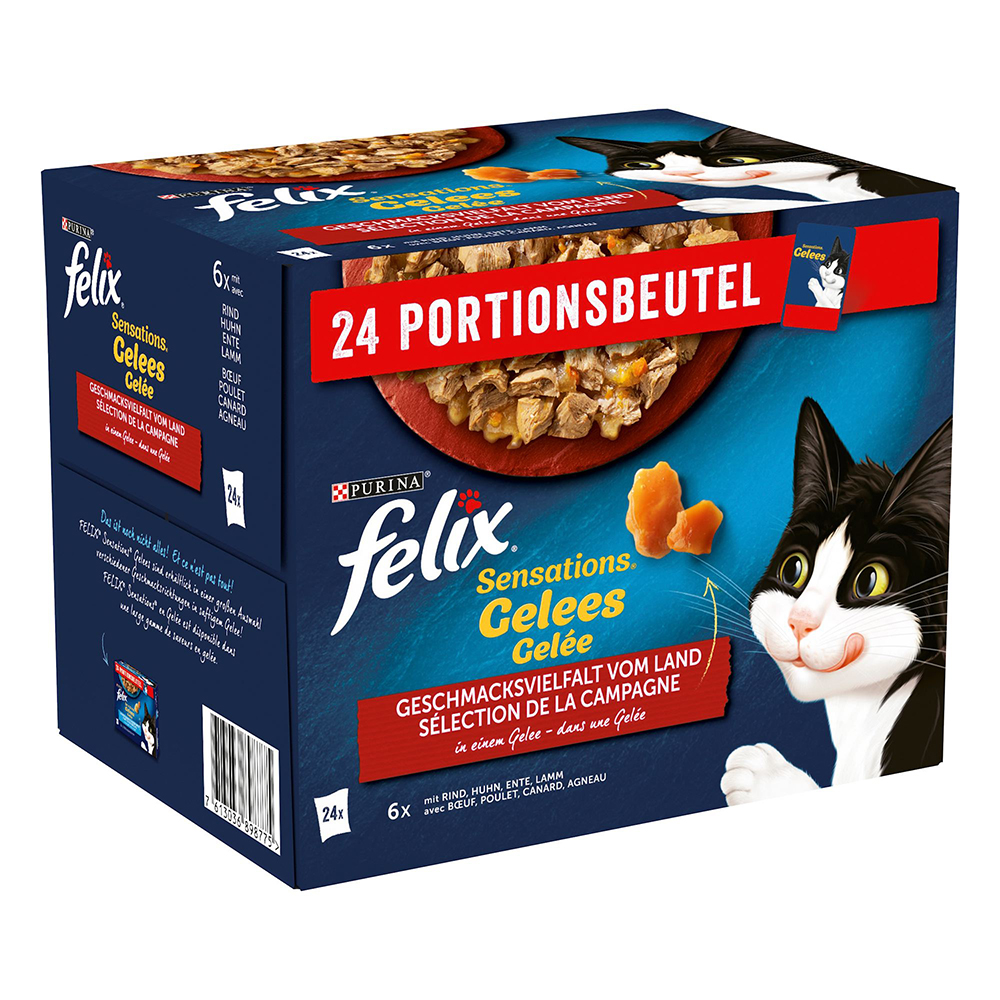 38 + 10 gratis! 48 x 85 g Felix Nassfutter - "Sensations" Geschmacksvielfalt vom Land in Gelee von Felix