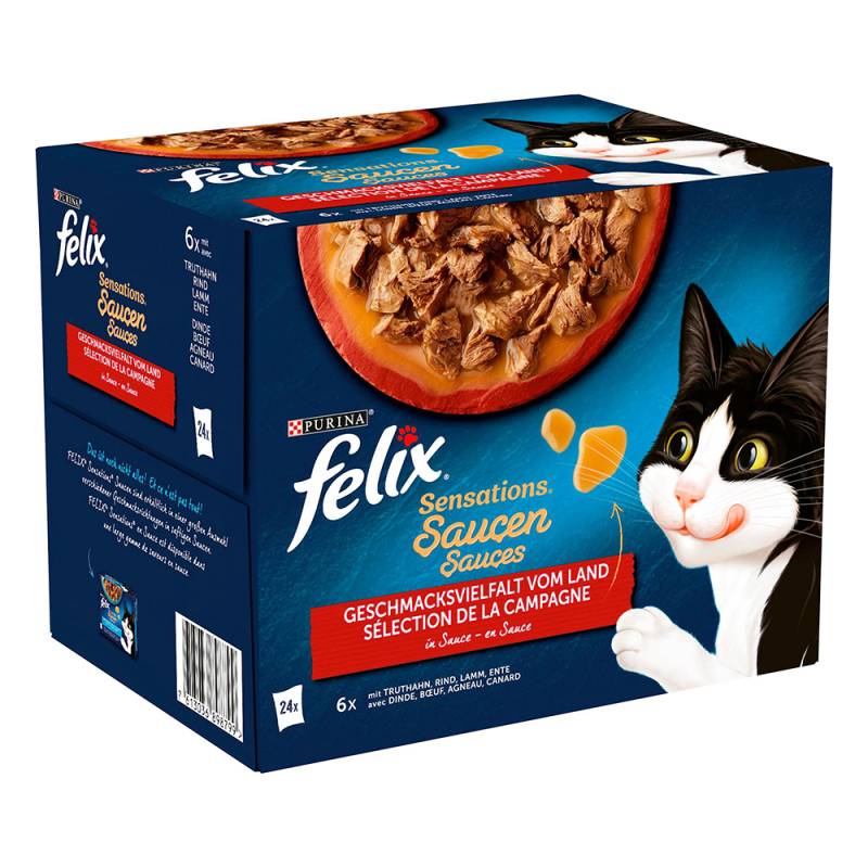 38 + 10 gratis! 48 x 85 g Felix Nassfutter - "Sensations" Geschmacksvielfalt vom Land in Sauce von Felix