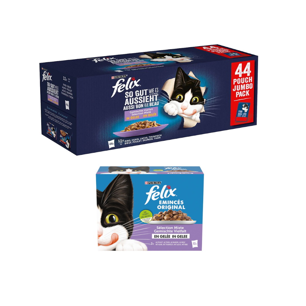44 x 80 g / 44 x 85 g Felix + 12 x 85 g Mix in Gelee gratis! -  44 x 85 g "So gut wie es aussieht": Mix von Felix