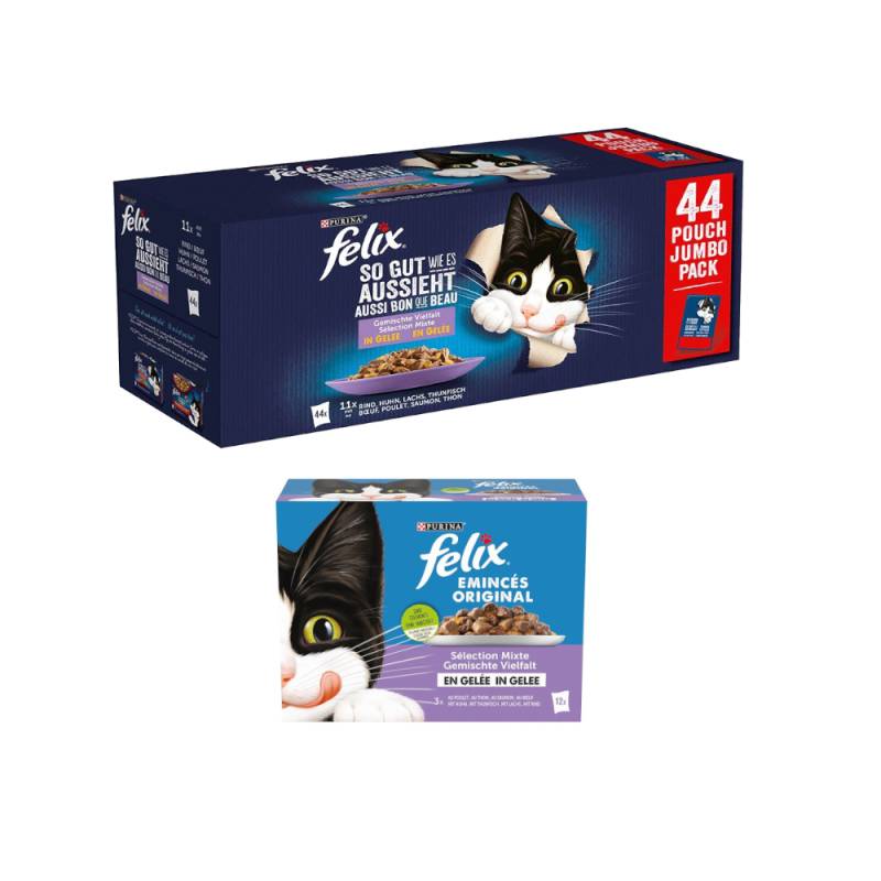 44 x 80 g / 44 x 85 g Felix + 12 x 85 g Mix in Gelee gratis! -  44 x 85 g "So gut wie es aussieht": Mix von Felix