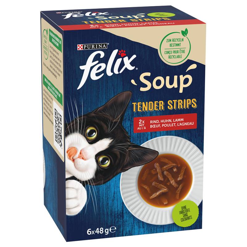 5 + 1 gratis! 6 x 48 g Felix Soup - Geschmacksvielfalt vom Land Filet von Felix