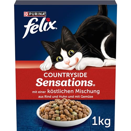 FELIX Countryside Sensations Katzenfutter trocken, mit Rind und Huhn, 1er Pack (1 x 1kg) von FELIX