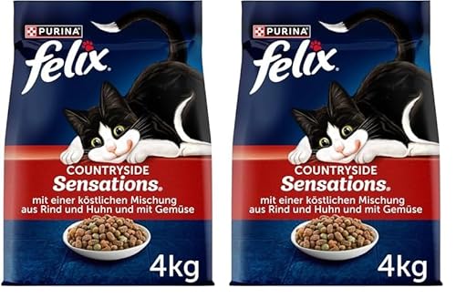 FELIX Countryside Sensations Katzenfutter trocken, mit Rind und Huhn, 2er Pack (1 x 4kg) von Felix