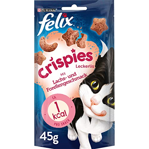 FELIX Crispies Katzensnack, Knusper-Leckerlie mit Lachs-und Forellengeschmack, 8er Pack (8 x 45g) von Felix