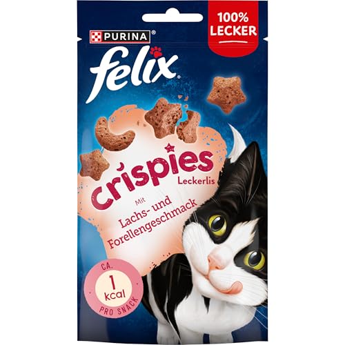 FELIX Crispies Katzensnack, Knusper-Leckerlie mit Lachs-und Forellengeschmack, 8er Pack (8 x 45g) von Felix