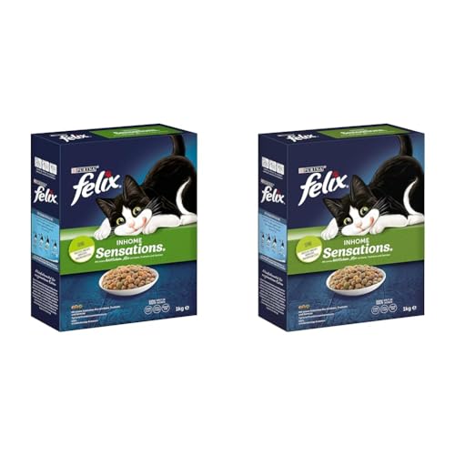 FELIX Inhome Sensations Katzenfutter trocken für Hauskatzen, mit Huhn & Gemüse, 2er Pack (1 x 1kg) von Felix