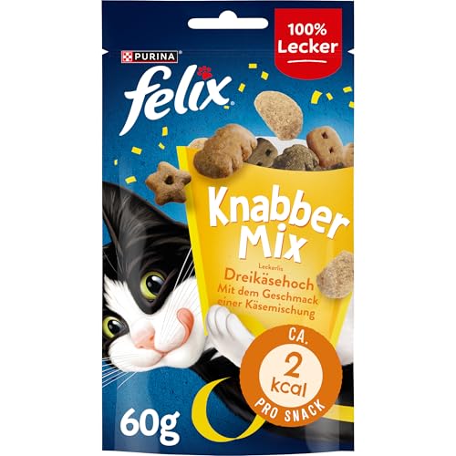 FELIX KnabberMix Dreikäsehoch Katzensnack, Knusper-Leckerlie mit Käsegeschmack, 8er Pack (8 x 60g) von Felix