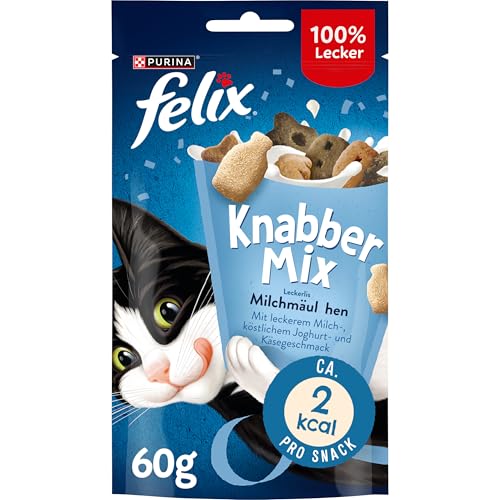 FELIX KnabberMix Milchmäulchen Katzensnack, Knusper-Leckerlie Laktosearm, 8er Pack (8 x 60g) von Felix