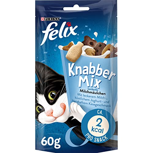 FELIX KnabberMix Milchmäulchen Katzensnack, Knusper-Leckerlie Laktosearm, 8er Pack (8 x 60g) von Felix