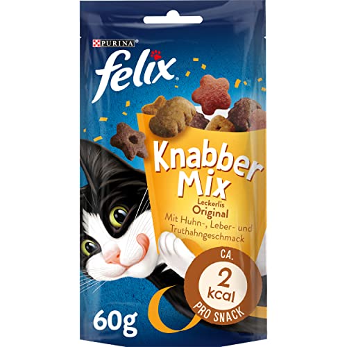 FELIX KnabberMix Original Katzensnack, Knusper-Leckerlie mit 3 Geschmacksrichtungen, 8er Pack (8 x 60g) von FELIX
