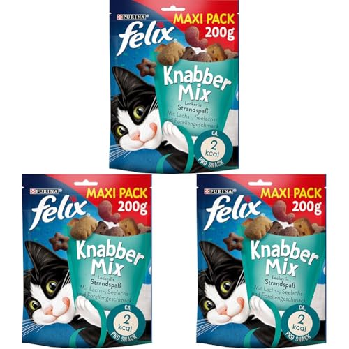 FELIX KnabberMix Strandspaß Katzensnack, Knusper-Leckerlie mit Fisch-Geschmack, 3er Pack (1 x 200g) von Felix