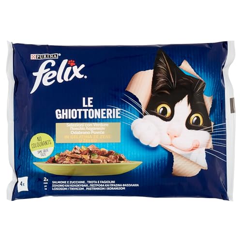FELIX Le Ghiottonerie Selezioni mit Gemüse in Gelee (Lachs/Zucchini & Trota/grüne Bohnen) 4 x 85 g von Felix